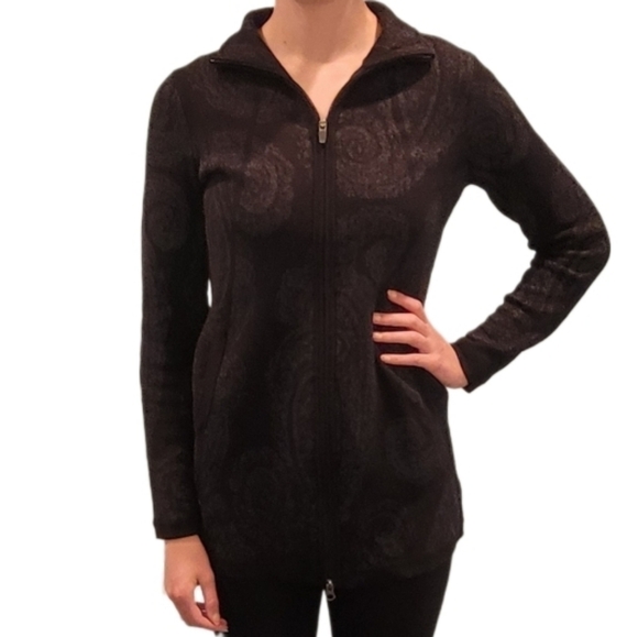 Cynthia Rowley Women's Black and Grey paisley print‎ zip up sweater size Small - Picture 1 of 7